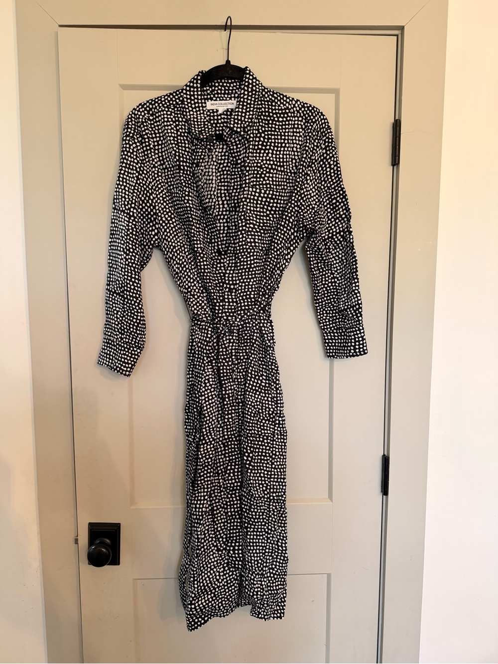 Emerson Fry Black and White Dotted Midi Shirt Dress